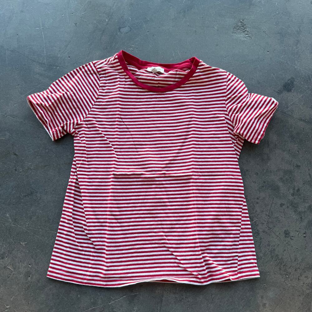 Vintage Y2k Ella Moss Striped Red Coastal Preppy Scoop Neck Essential Tee Small
